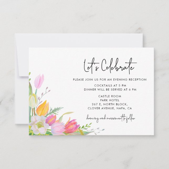 Carte de réception de mariage aux tulipes roses aq (Devant)