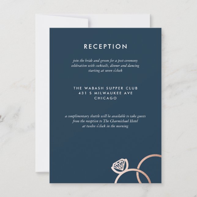 Carte de réception de mariage avec anneaux d'or Ro (Devant)