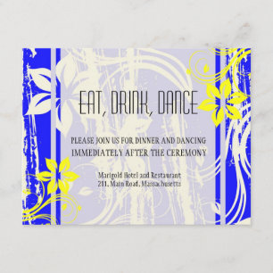 Carte de réception de mariage bleu et jaune Cobalt