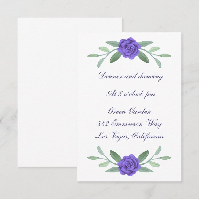 Carte de réception de mariage bleu violet fleuri (Devant / Derrière)