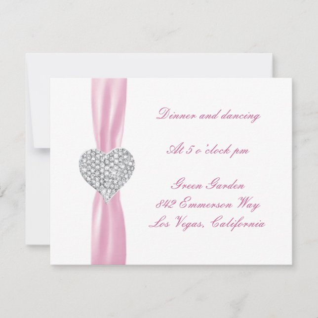 Carte de Réception de Mariage Cœur de Diamant Rose (Devant)