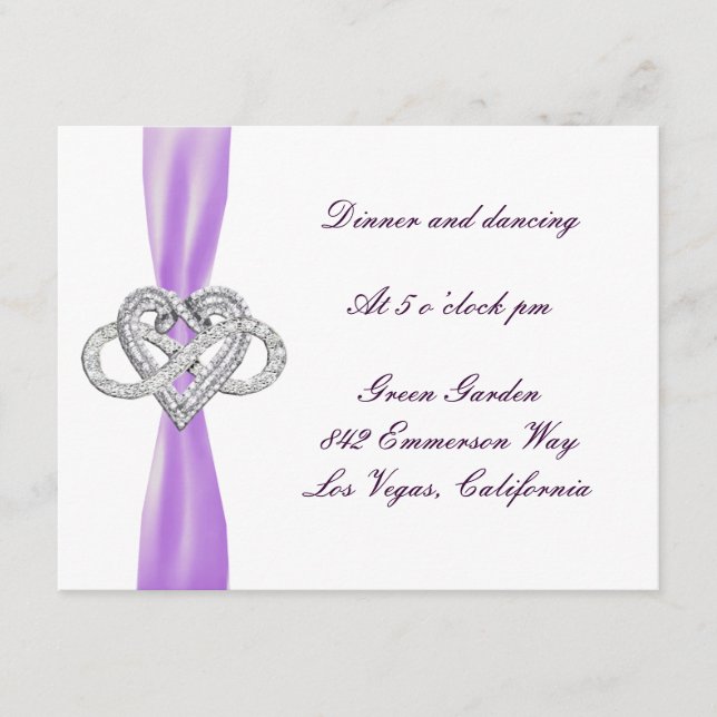 Carte de réception de mariage coeur violet infinit (Devant)
