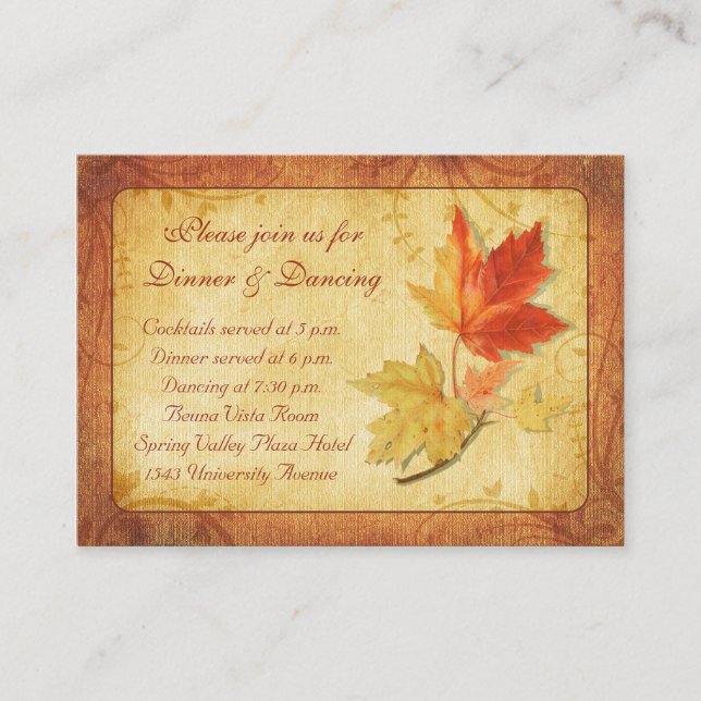 Carte de réception de mariage de automne (Devant)
