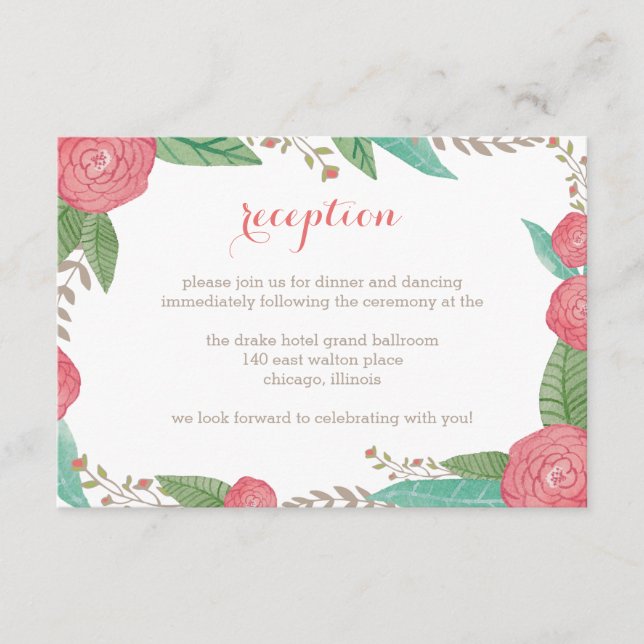 Carte de réception de mariage de fleurs peintes (Devant)