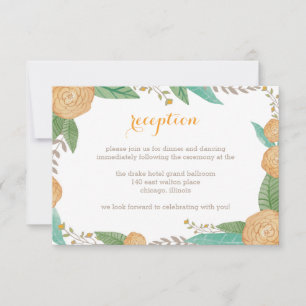 Carte de réception de mariage de fleurs peintes