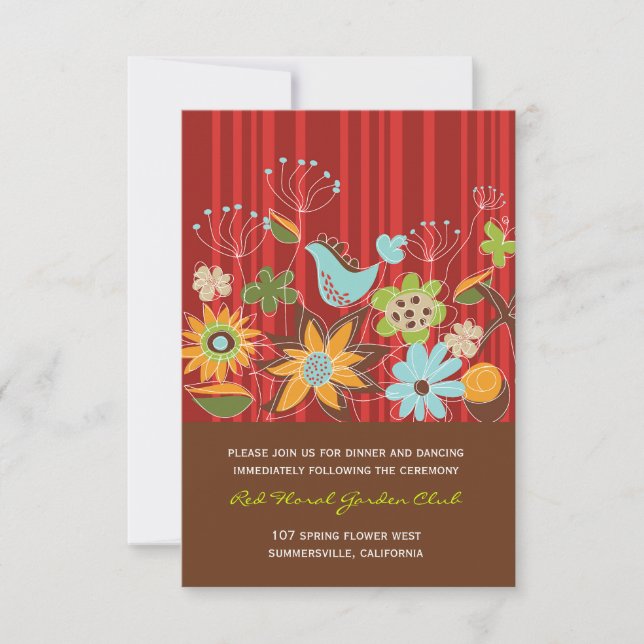 Carte de réception de mariage de jardin floral rou (Devant)