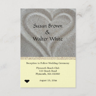Carte de réception de mariage de plage de coeur de