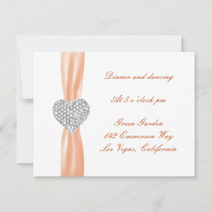 Carte de réception de mariage diamant cœur orange