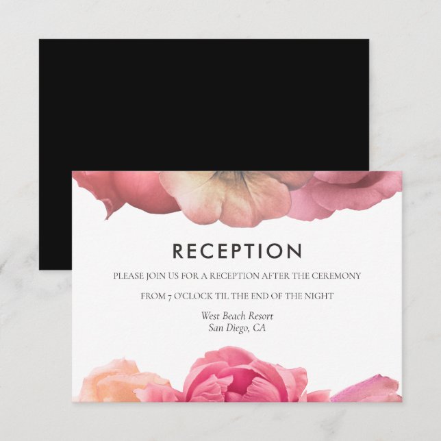 Carte de réception de mariage élégante aux roses v (Devant / Derrière)