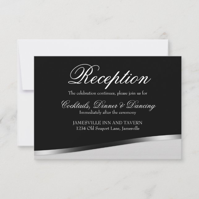 Carte de réception de mariage élégante noir et bla (Devant)