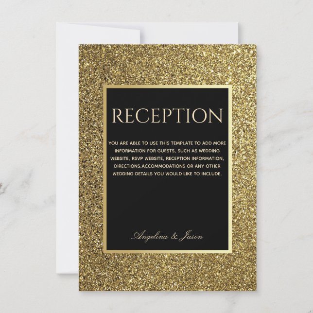 Carte de réception de mariage élégante pailletée o (Devant)