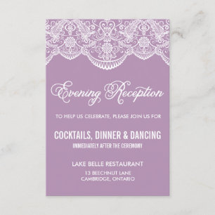 Carte de réception de mariage en dentelle violette