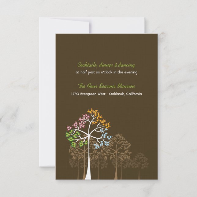 Carte de réception de mariage en forêt avec arbres (Devant)