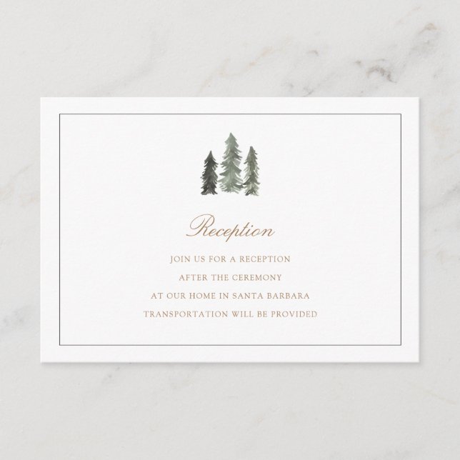 Carte de réception de mariage en forêt de pins (Devant)
