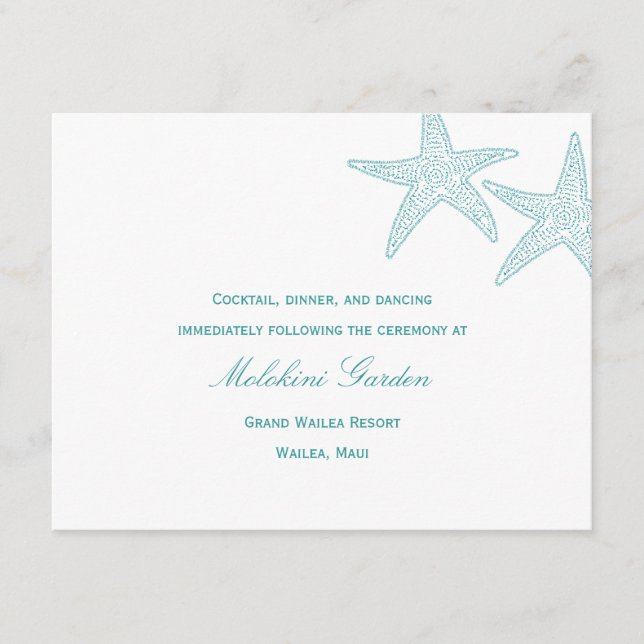 Carte de réception de mariage étoile de mer - Turq (Devant)