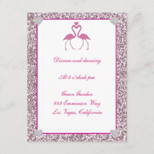 Carte de réception de mariage flamant rose paillet