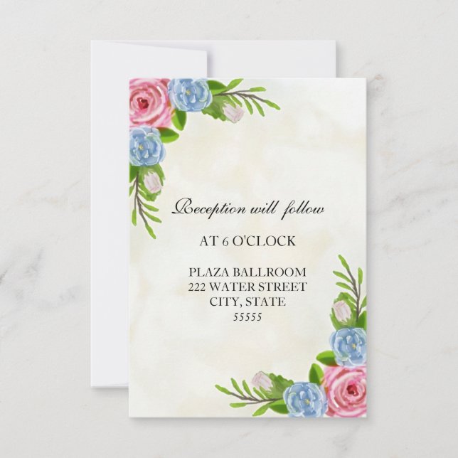 Carte de réception de mariage floral aquarelle (Devant)