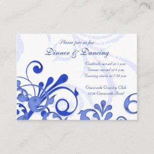 Carte de réception de mariage floral bleu et blanc