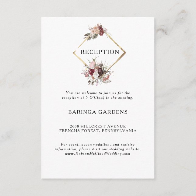 Carte de réception de mariage floral Boho de Bourg (Devant)