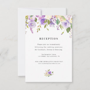 carte de réception de mariage florale violet et pê