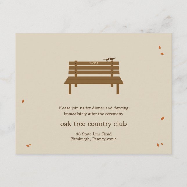 Carte de réception de mariage Our Bench (Devant)
