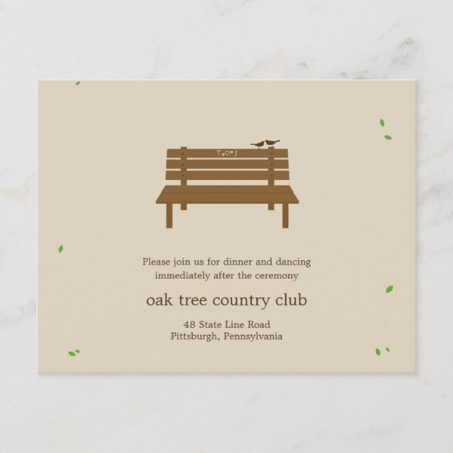 Carte de réception de mariage Our Bench (Devant)