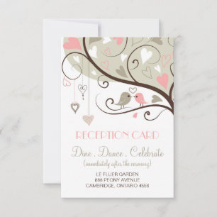 Carte de réception de mariage pour tourtereaux ros