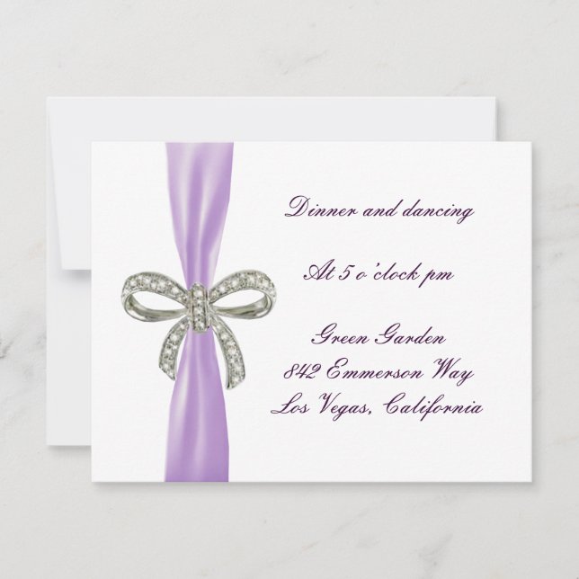 Carte de réception de mariage Purple Diamond Bow (Devant)