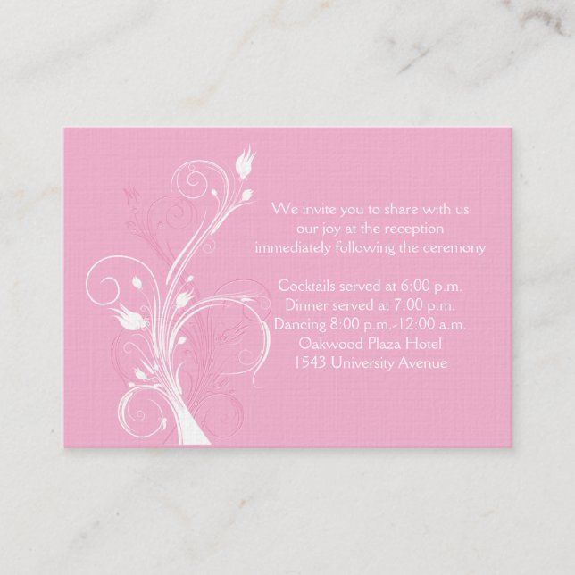 Carte de réception de mariage rose et blanc (Devant)