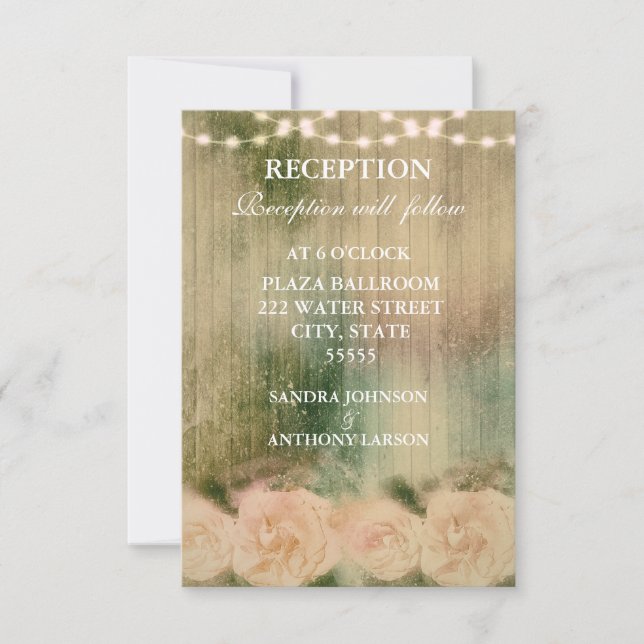 Carte de réception de mariage Rose Rustique (Devant)