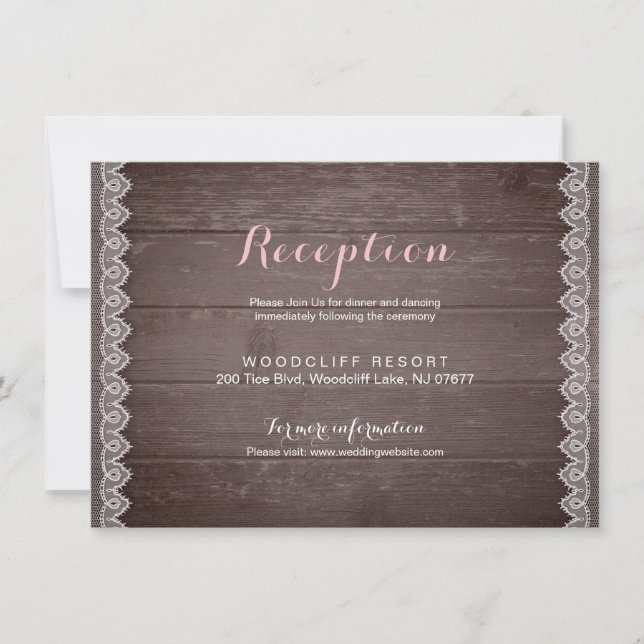 carte de réception de mariage rustique dentelle vi (Devant)