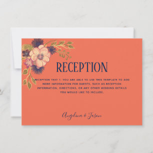 Carte de réception de mariage rustique florale cor