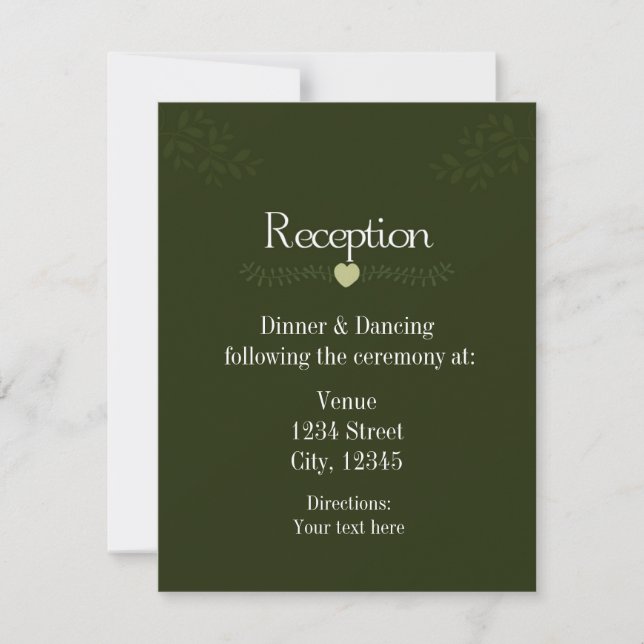 Carte de réception de mariage rustique vert (Devant)