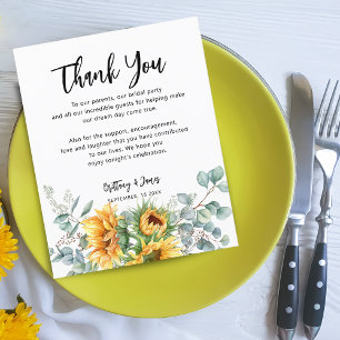 Carte de réception de mariage Sunflower Eucalyptus