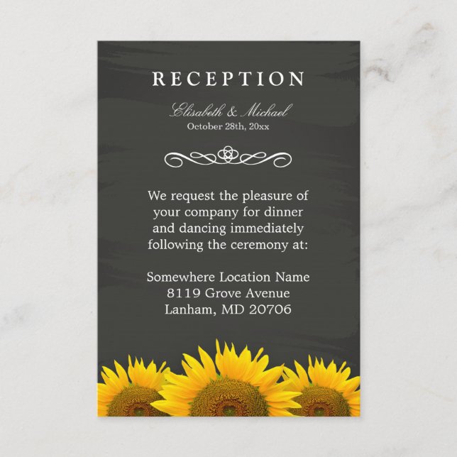 Carte de réception de mariage Sunflowers Chalkboar (Devant)