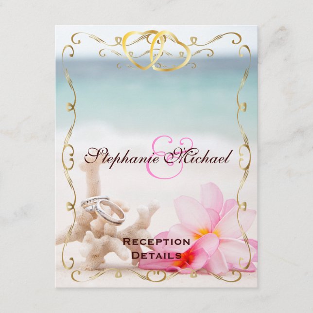 Carte de réception de mariage sur la plage (Devant)