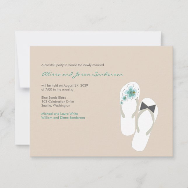 Carte de réception de mariage sur la plage de M. e (Devant)