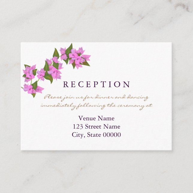 Carte de réception de mariage tropical de Bougainv (Devant)