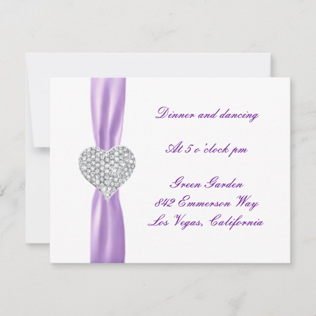 Carte de réception de mariage violet Diamond Heart (Devant)