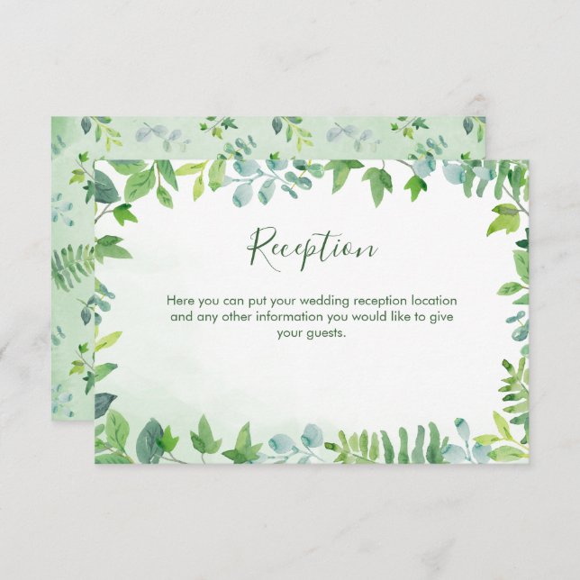 Carte de réception de mariage Watercolor Greenery (Devant / Derrière)