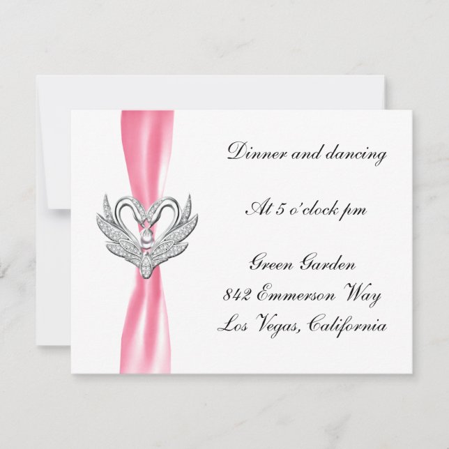 Carte de réception des Swans en argent rose Ribbon (Devant)