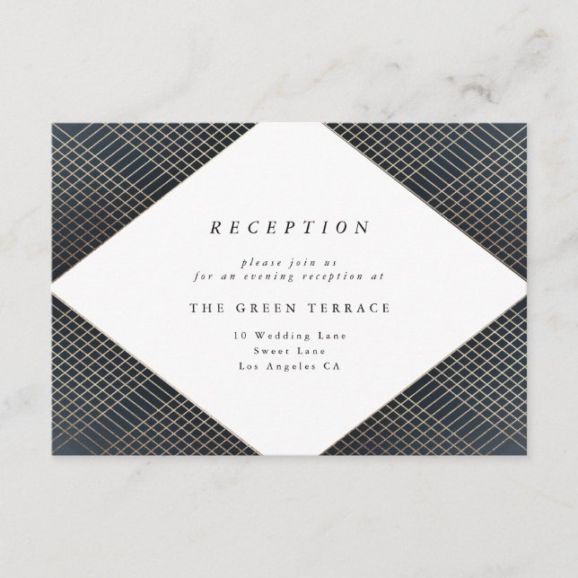 Carte de réception Diamond Geometry Navy Gold Gats (Devant)