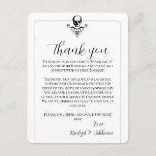 Carte de réception du Mariage gothique crâne Merci