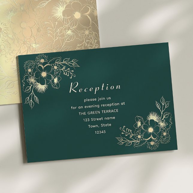 Carte de réception Emerald Green et Gold Wedding (Créateur téléchargé)