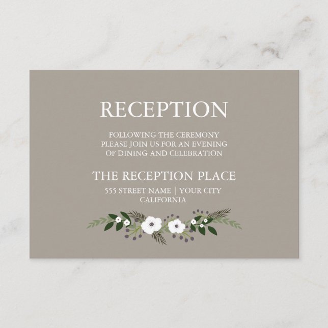 Carte de réception en couronne de fleurs - taupe (Devant)