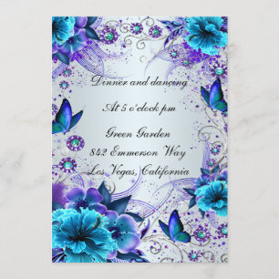 Carte De Réception Florale Bleue Et Papillon