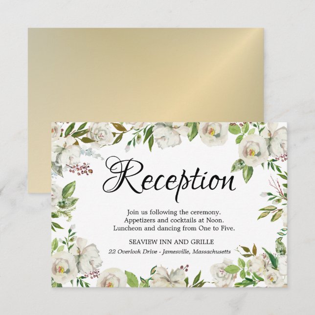 Carte de réception Florale Rose blanche (Devant / Derrière)