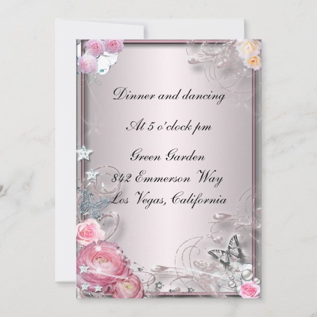 Carte de réception florale rose et papillon (Devant)