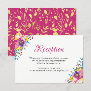 Carte de réception Fuchsia Gold Blossom Floral Wed