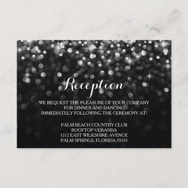 Carte de réception Hollywood Glitz Glam Noir Argen (Devant)